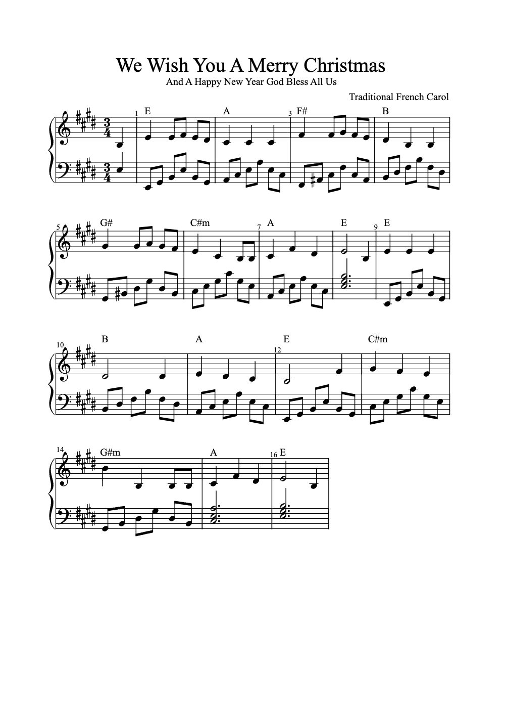 Sheet music preview for We Wish You a Merry Christmas