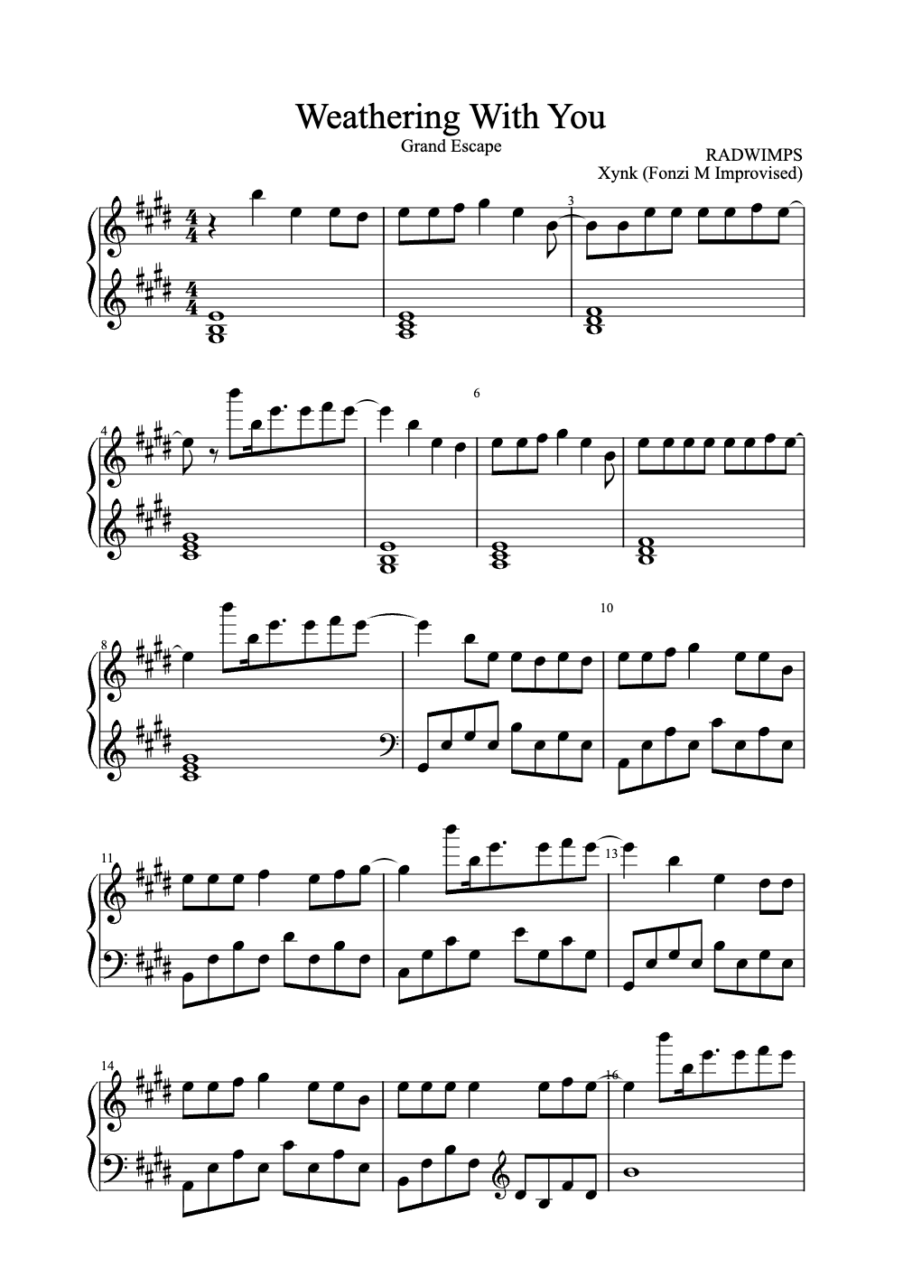 Sheet music preview for Weathering With You
