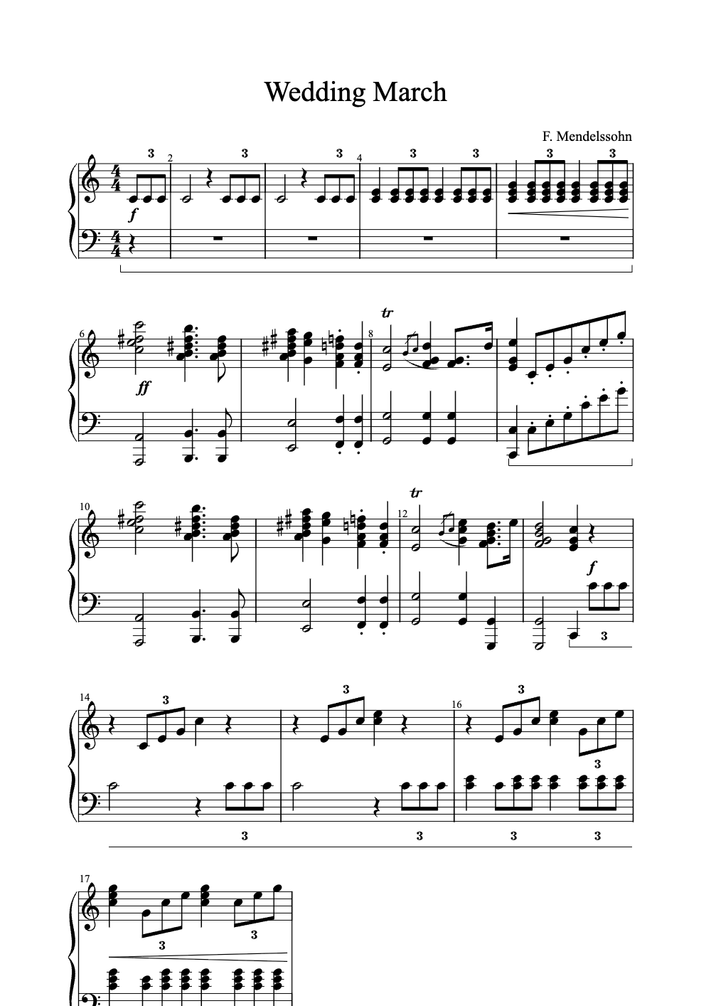 Sheet music preview for Wedding March