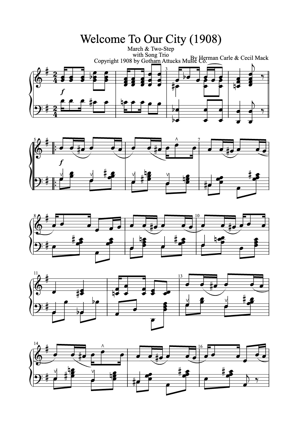 Sheet music preview for Welcome to Our City