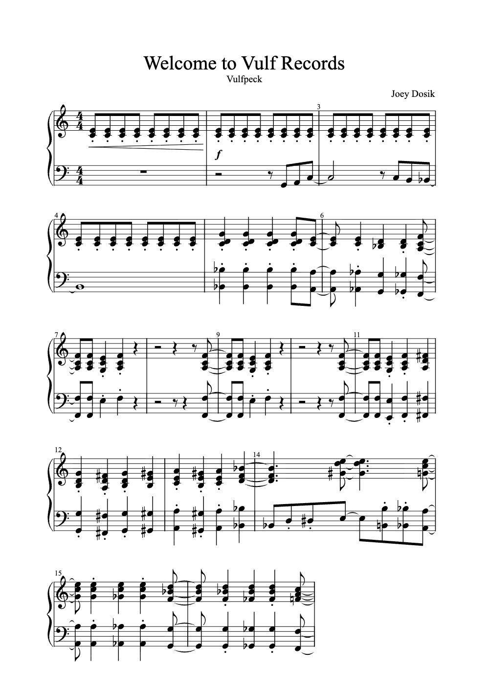 Sheet music preview for Welcome to Vulf Records