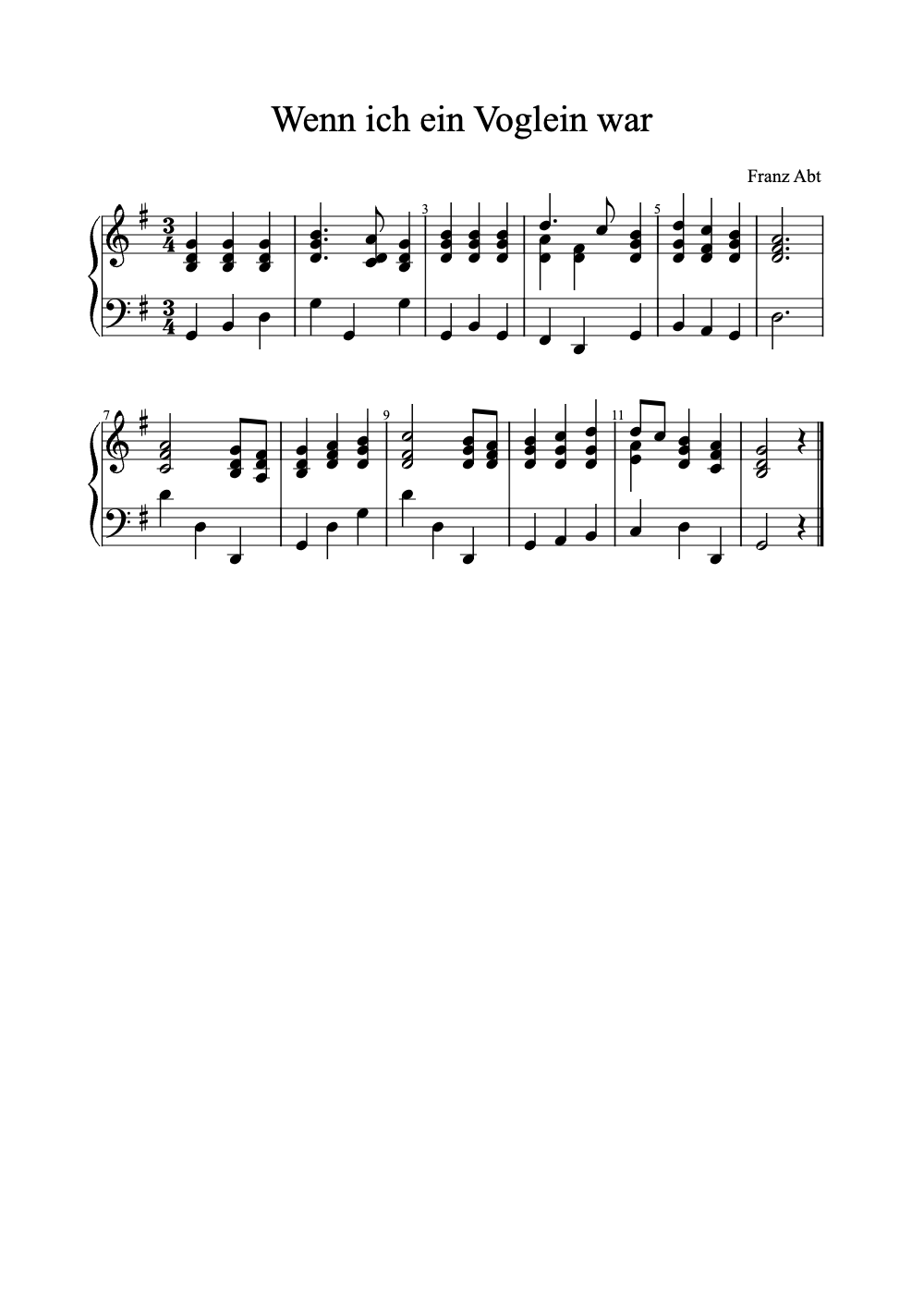 Sheet music preview for Wenn Ich Ein Voglein War