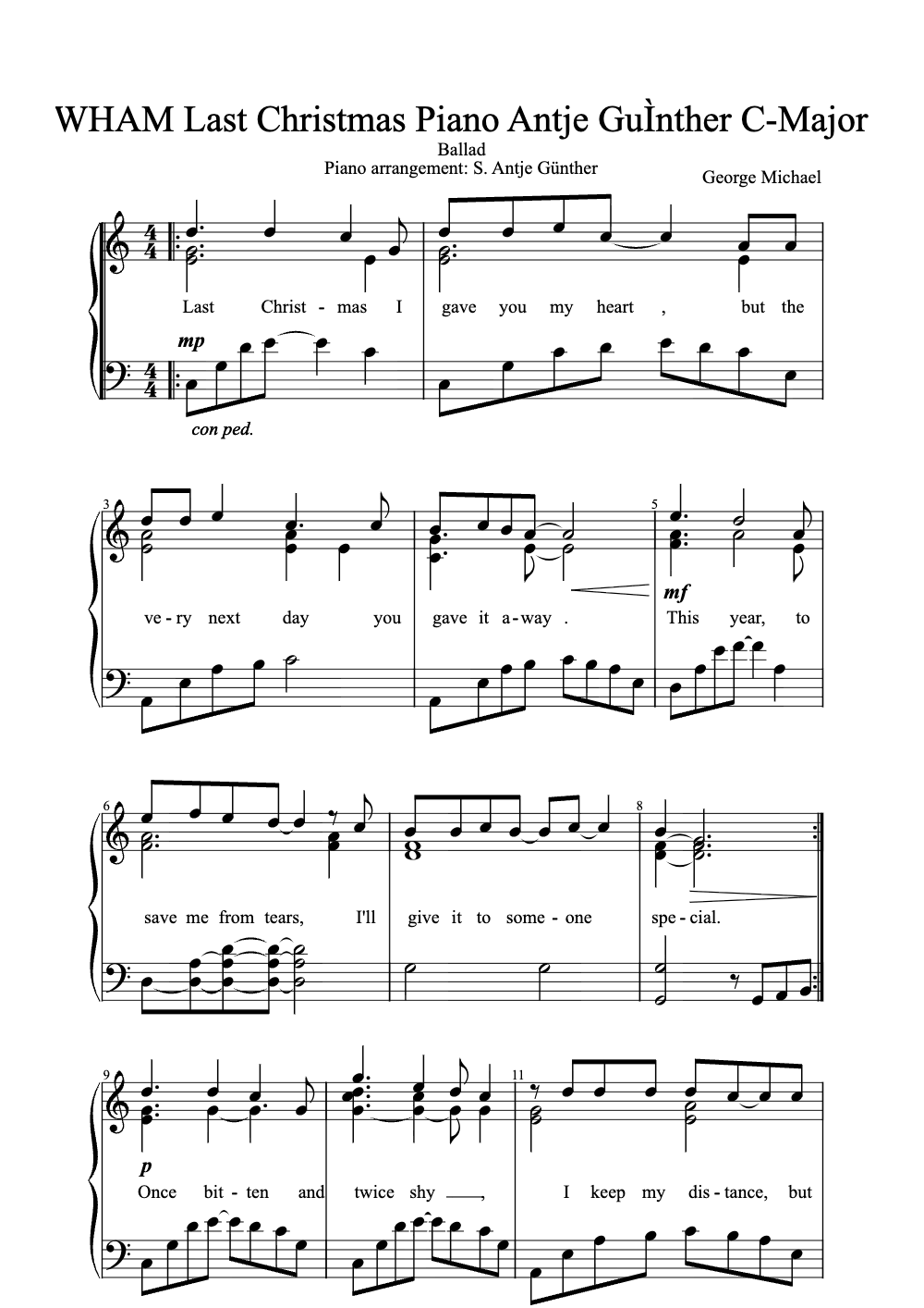 Sheet music preview for Last Christmas