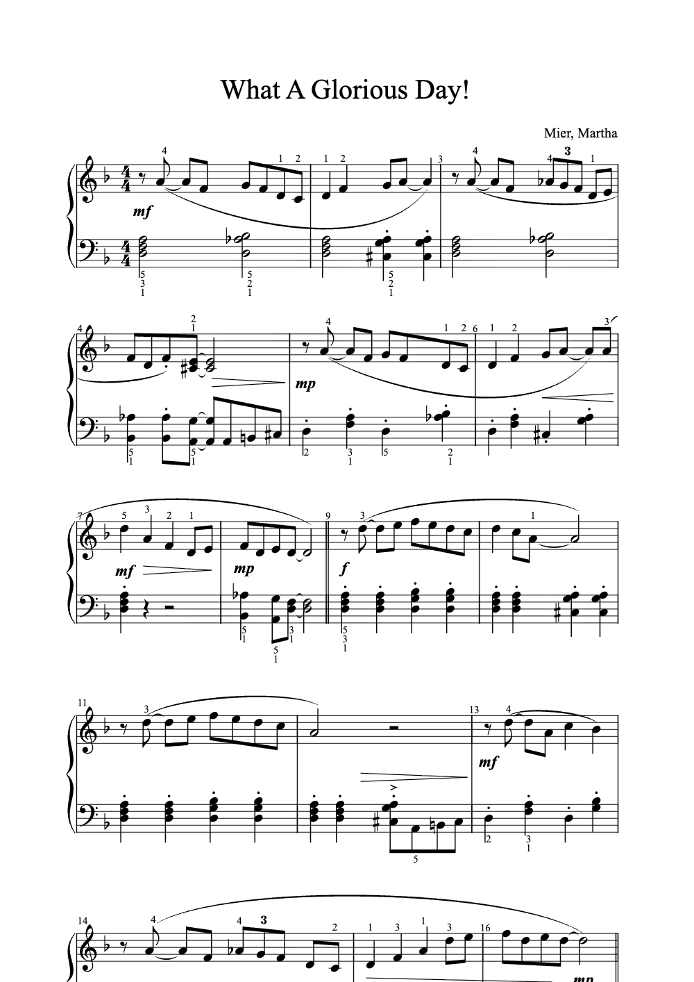 Sheet music preview for What a Glorious Day!