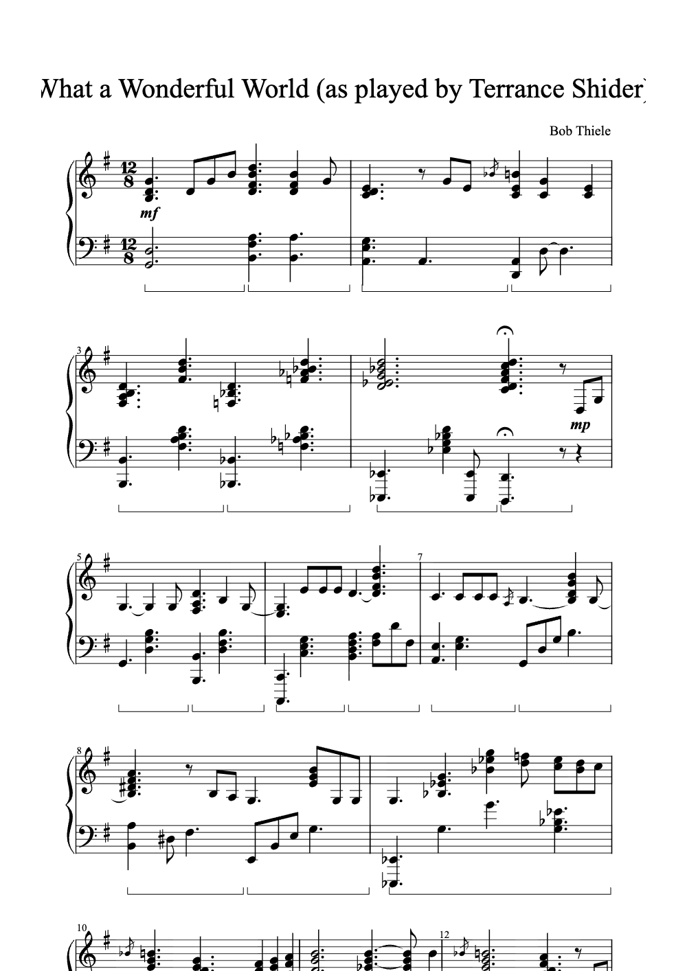 Sheet music preview for What a Wonderful World