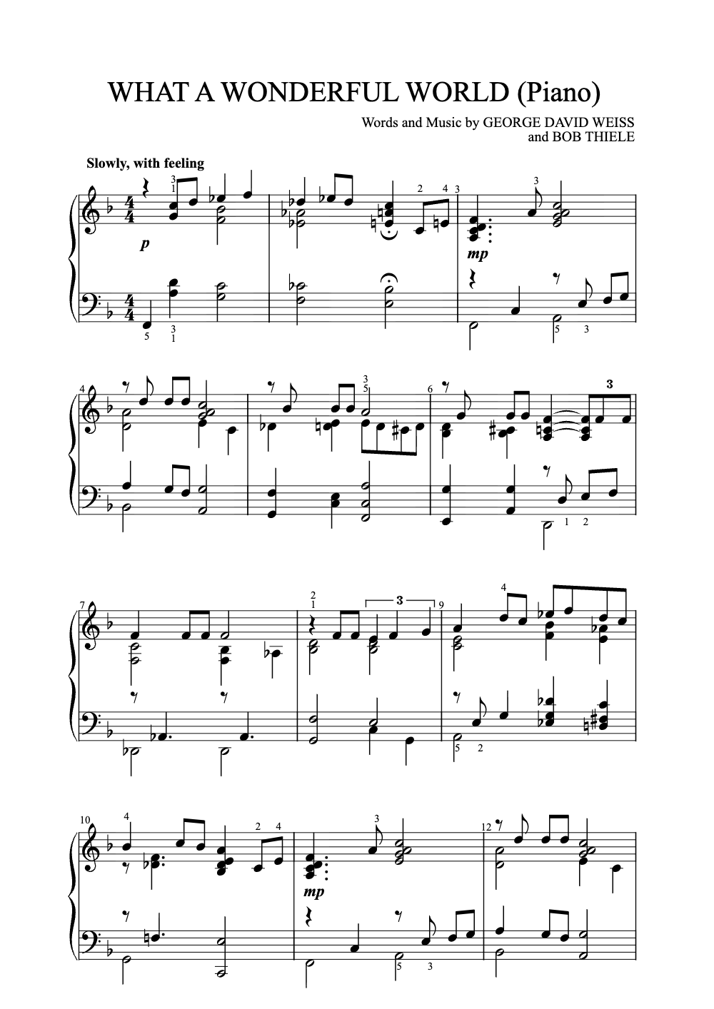 Sheet music preview for What a Wonderful World