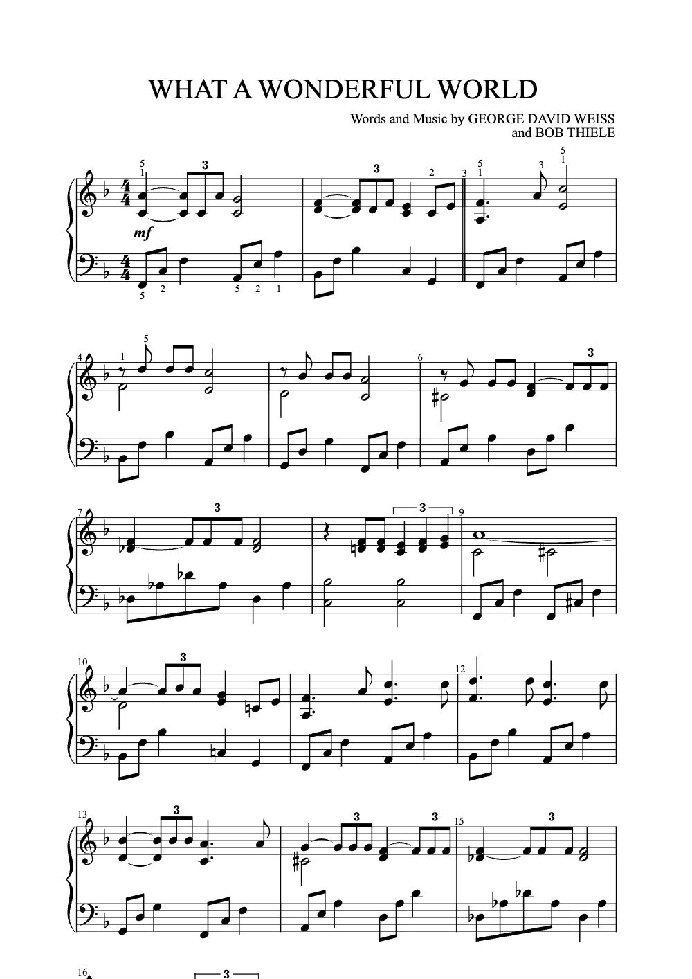 Sheet music preview for What a Wonderful World