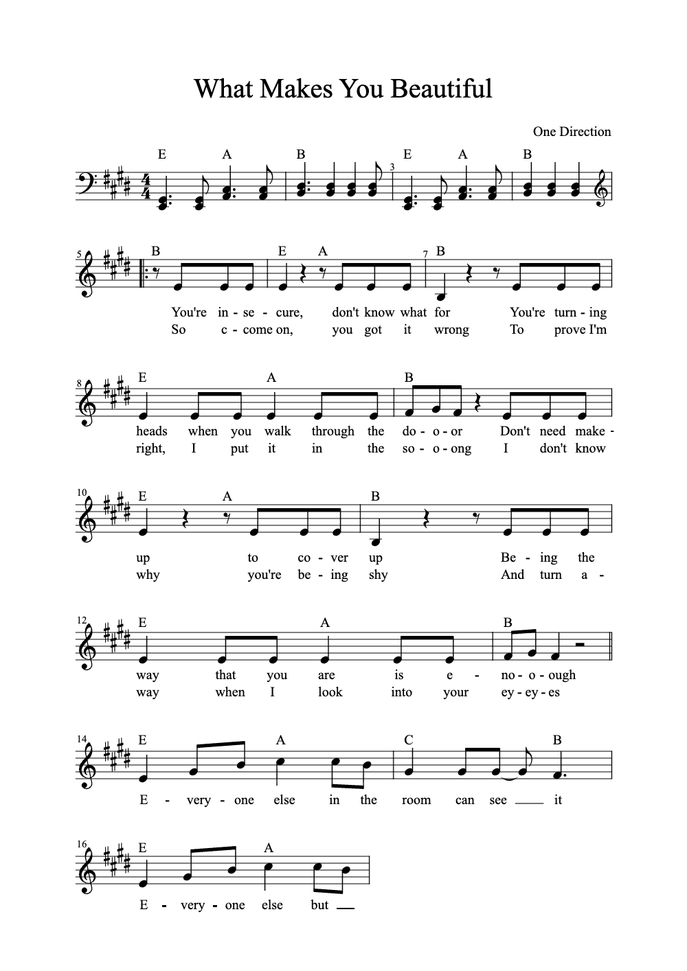 Sheet music preview for What Makes You Beautiful