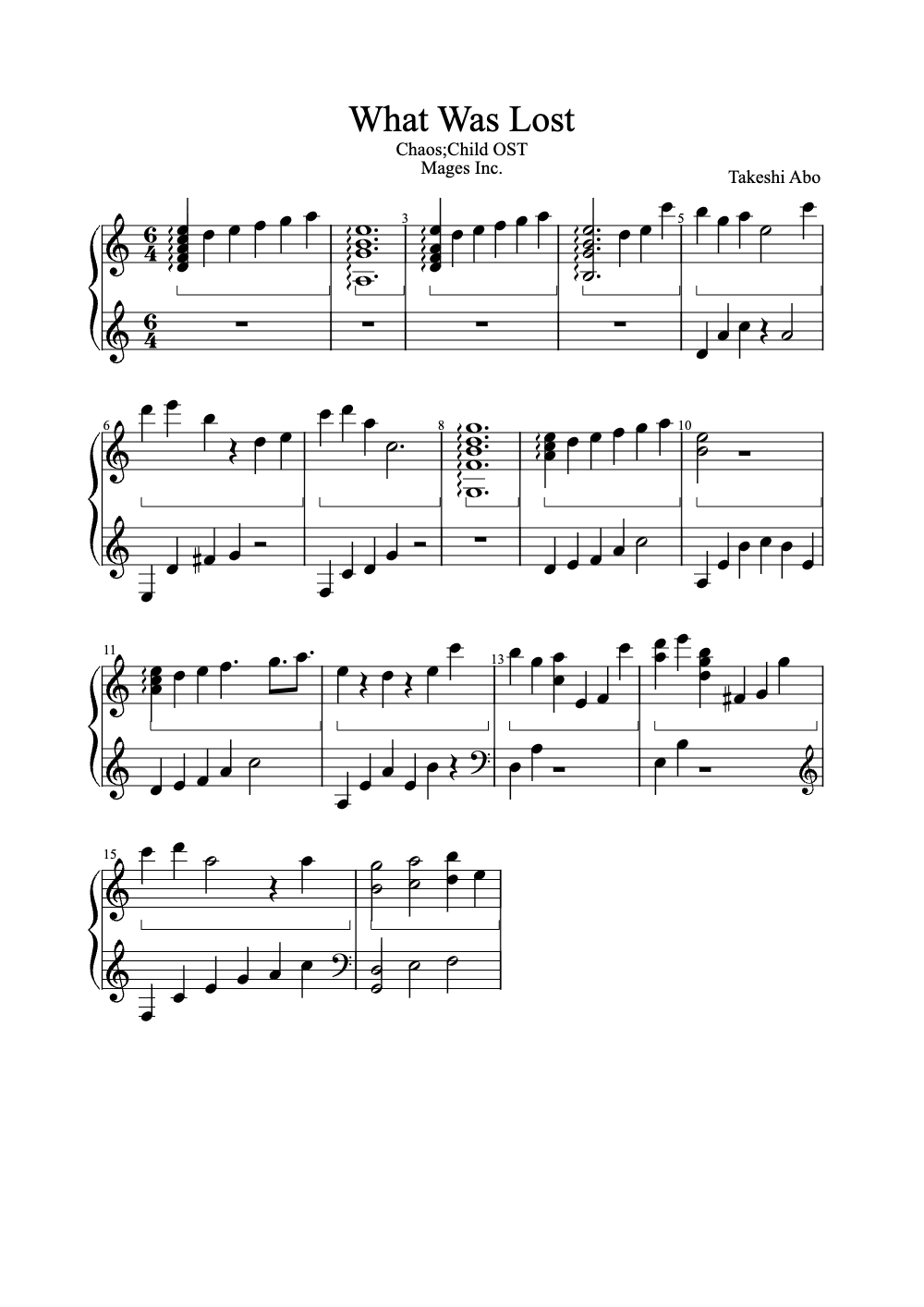 Sheet music preview for What Was Lost