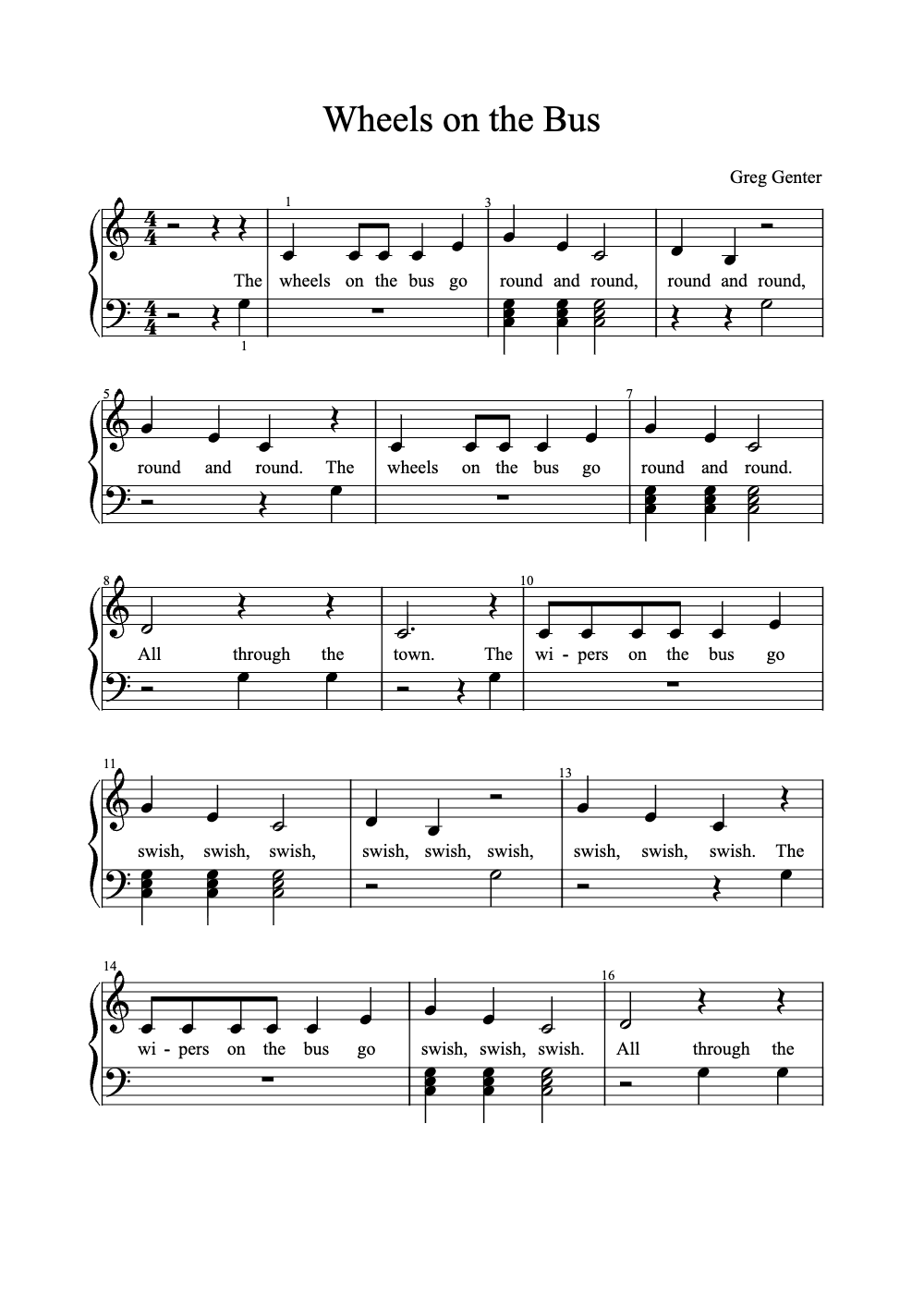 Sheet music preview for Wheels on the Bus