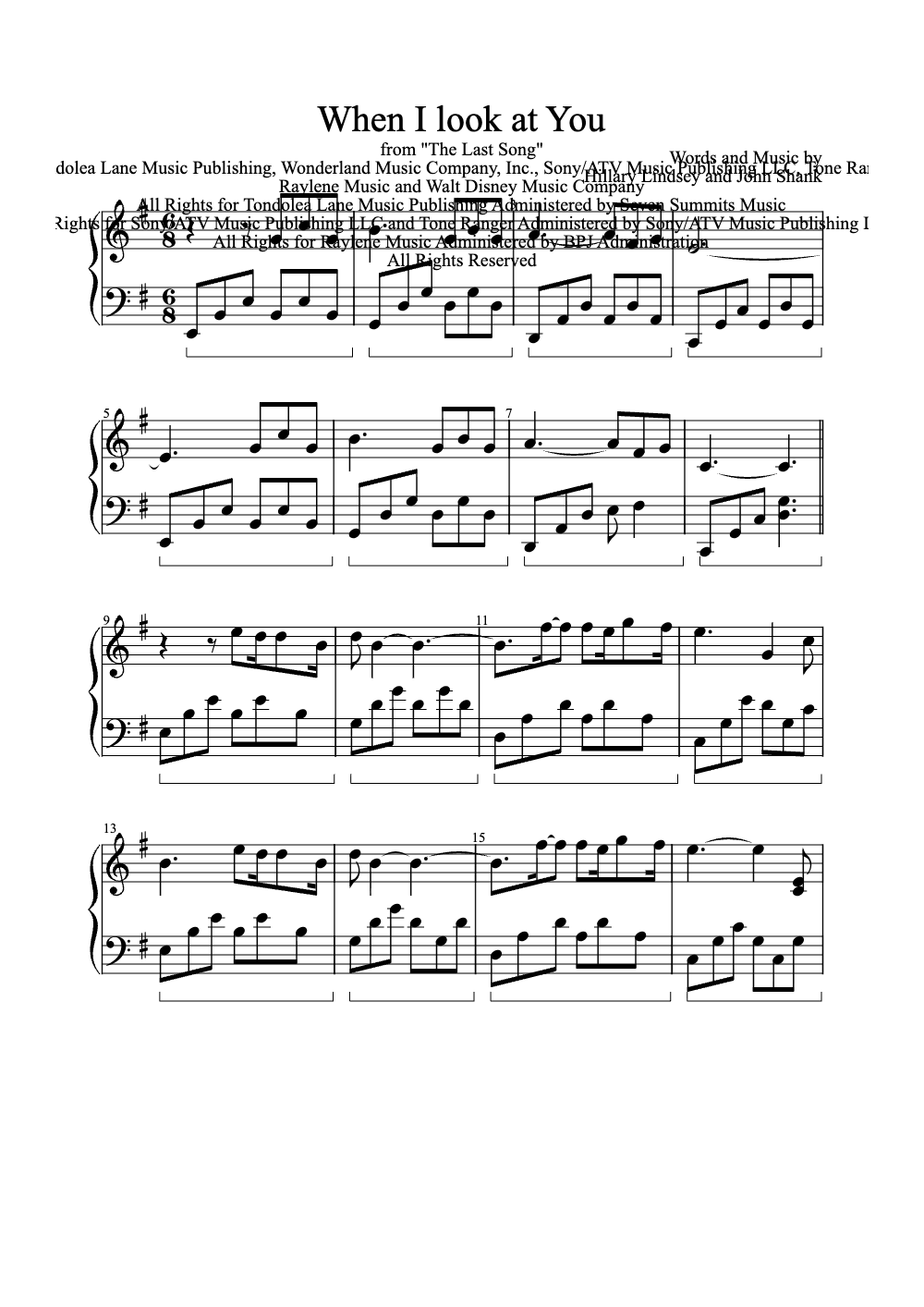 Sheet music preview for When I Look at You