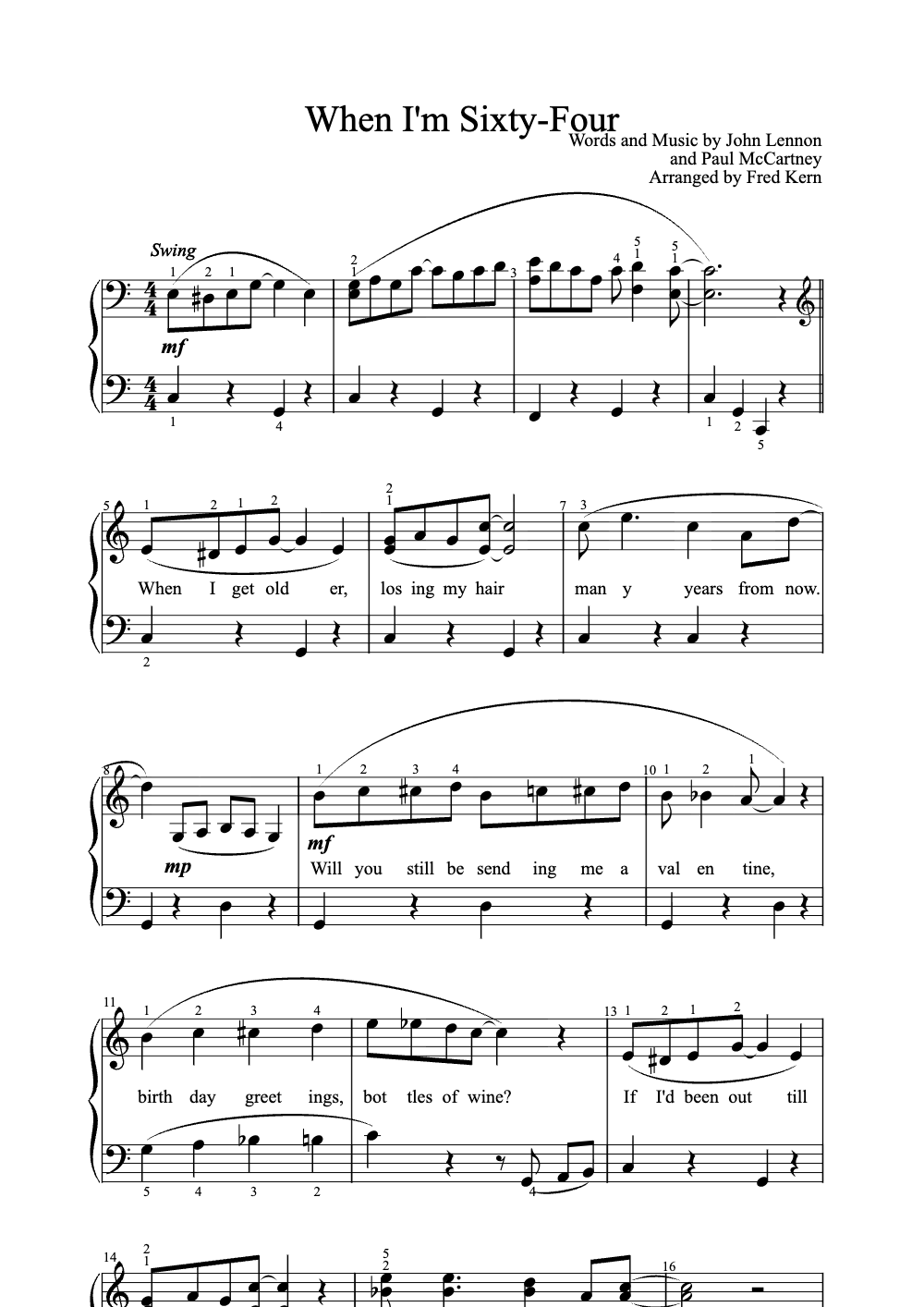 Sheet music preview for When I'm Sixty-Four