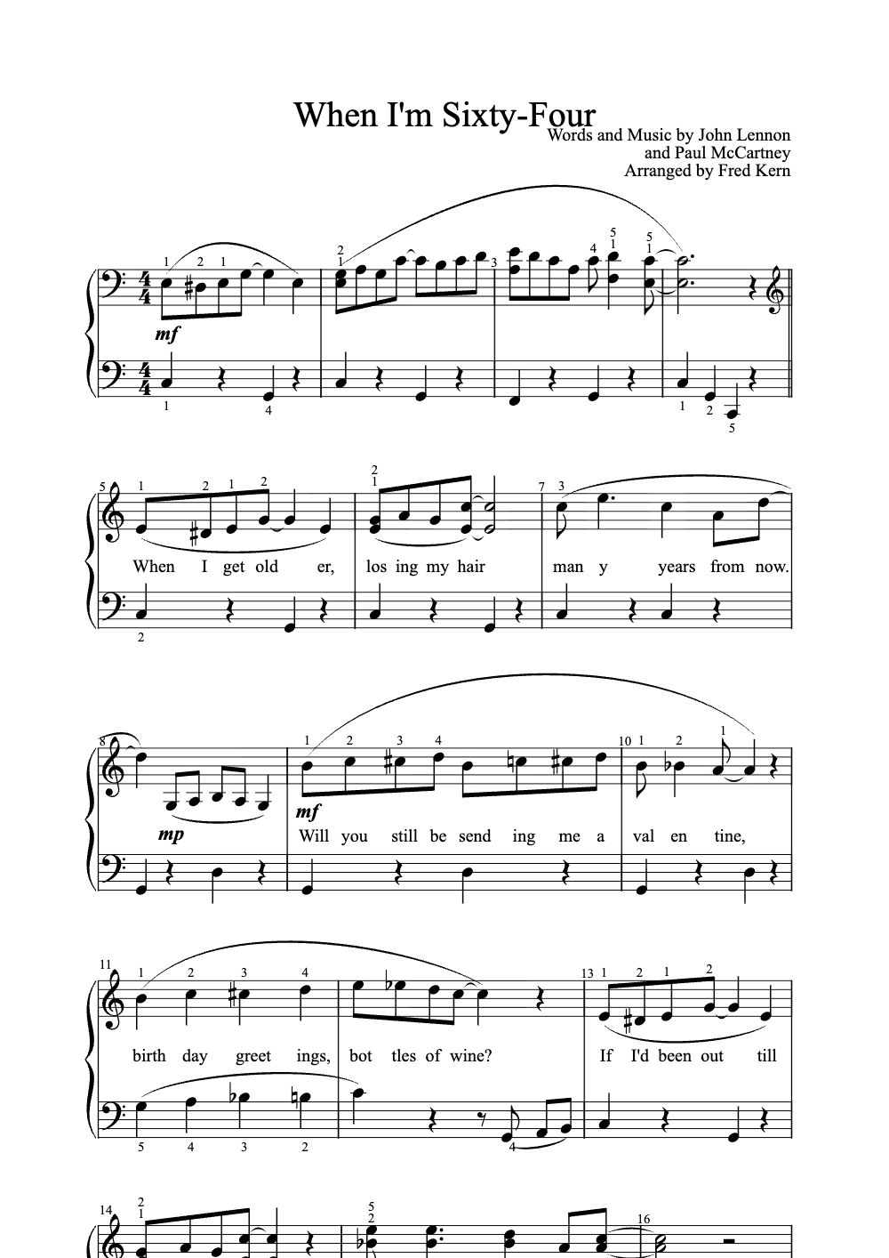 Sheet music preview for When I'm Sixty-Four