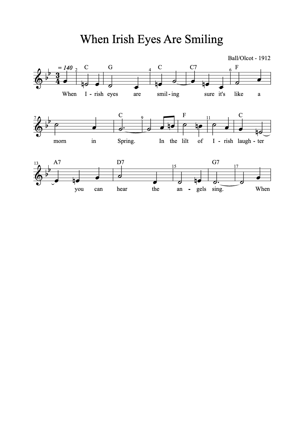 Sheet music preview for When Irish Eyes Are Smiling