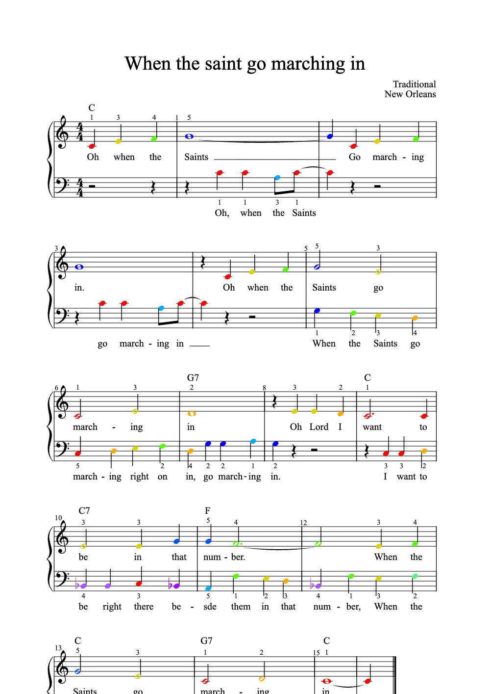 Sheet music preview for When the Saints Go Marching In