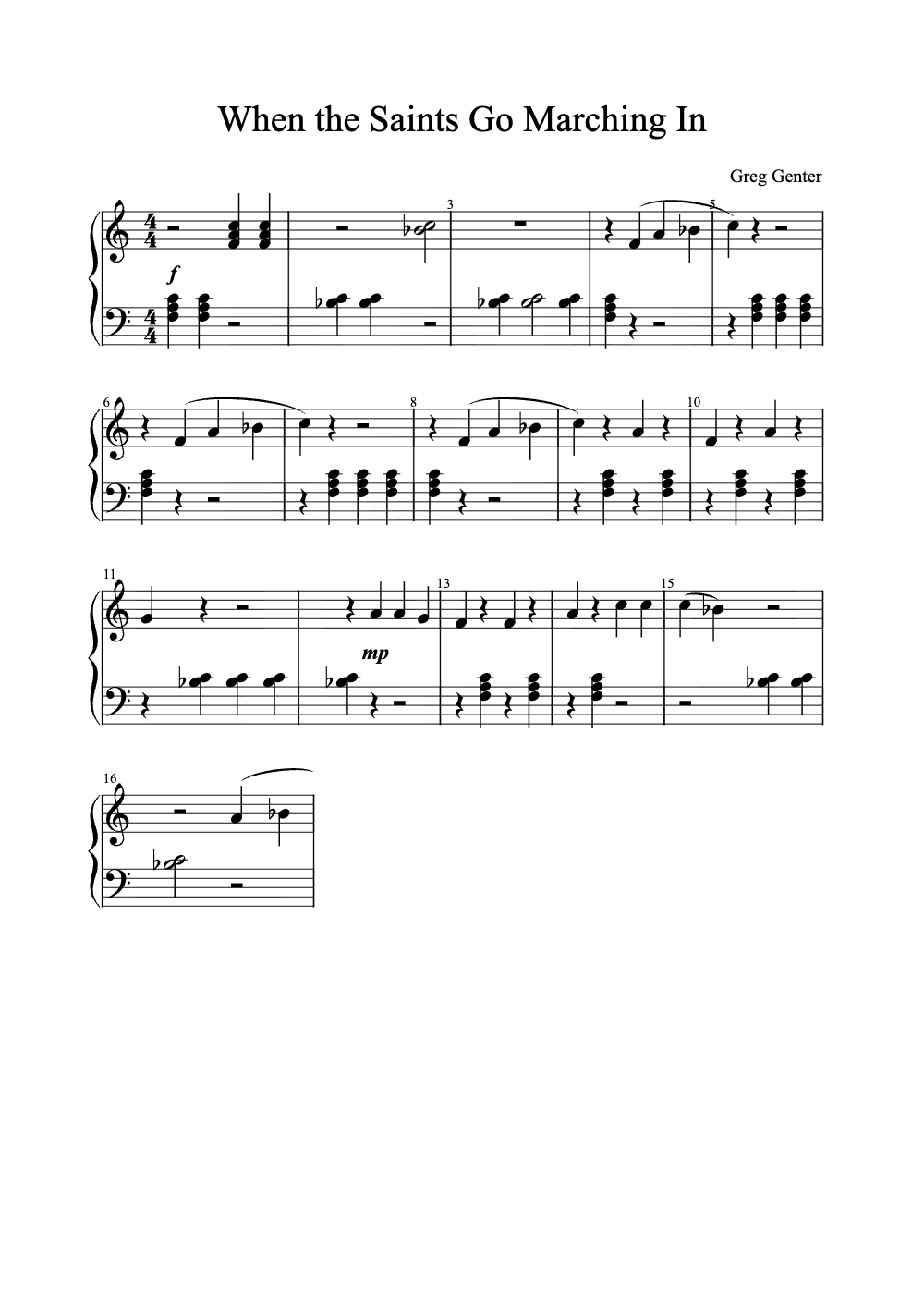 Sheet music preview for When the Saints Go Marching In