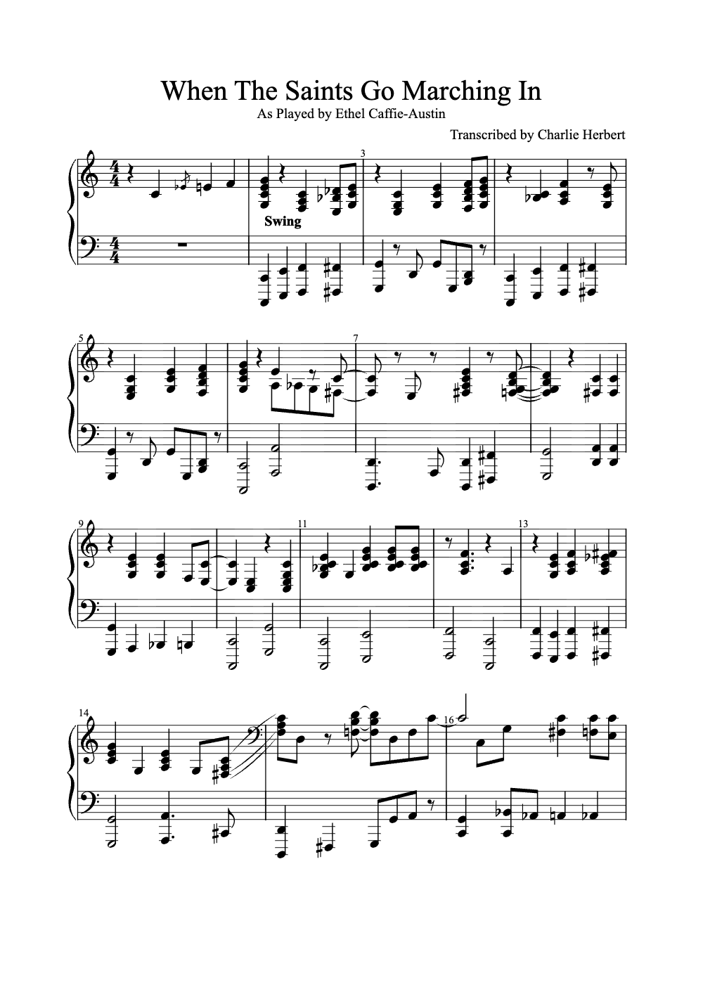 Sheet music preview for When the Saints Go Marching In