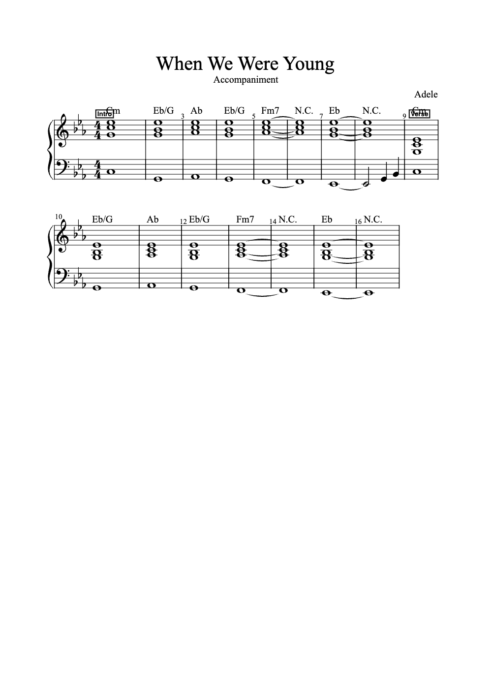 Sheet music preview for When We Were Young