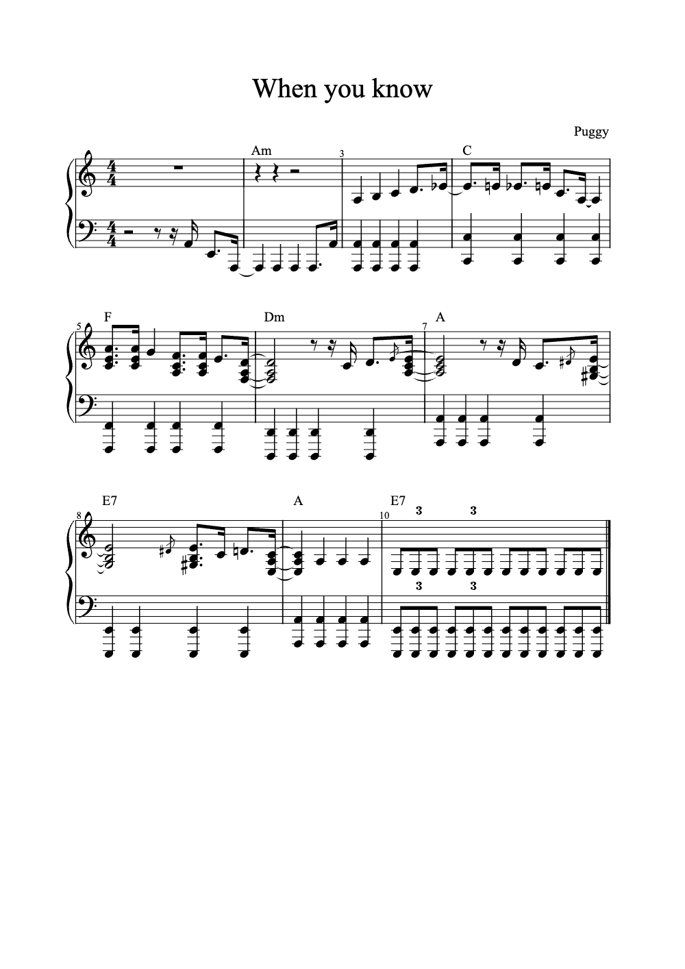 Sheet music preview for When You Know