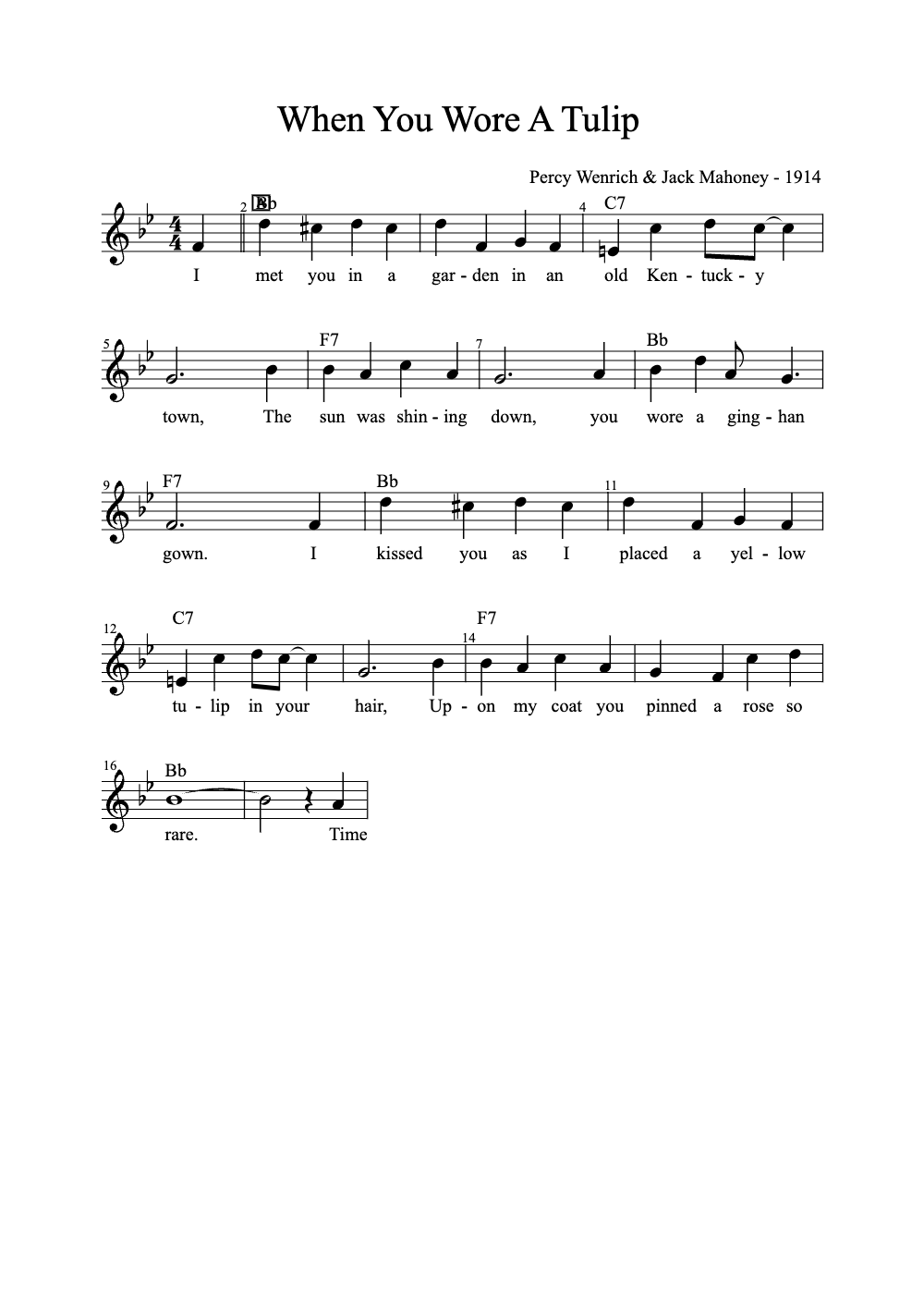 Sheet music preview for When You Wore a Tulip