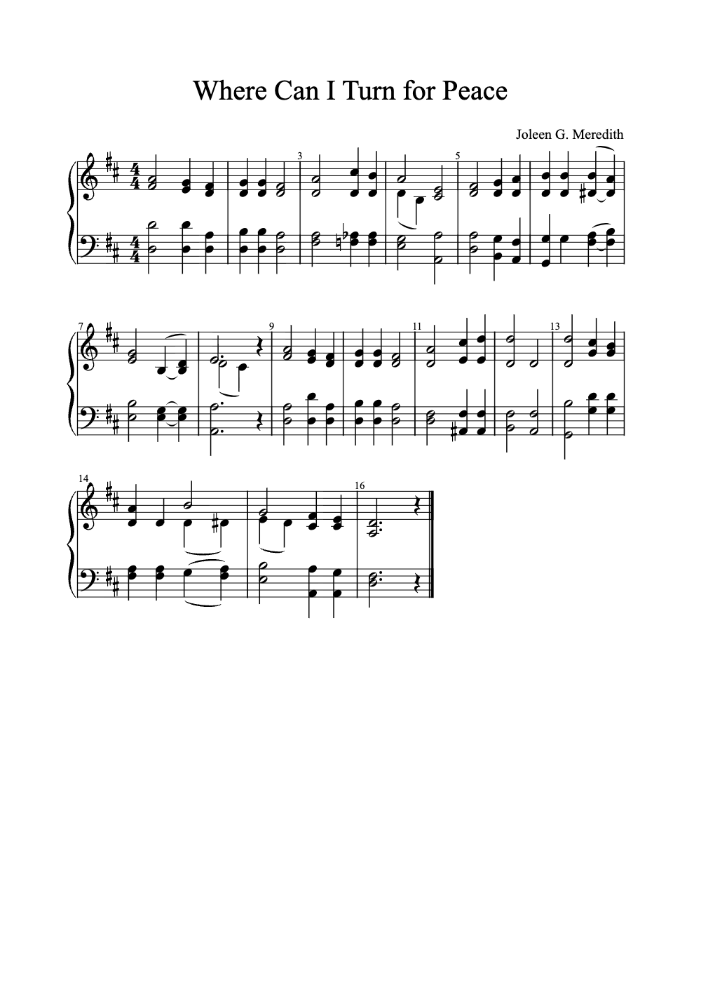 Sheet music preview for Where Can I Turn for Peace