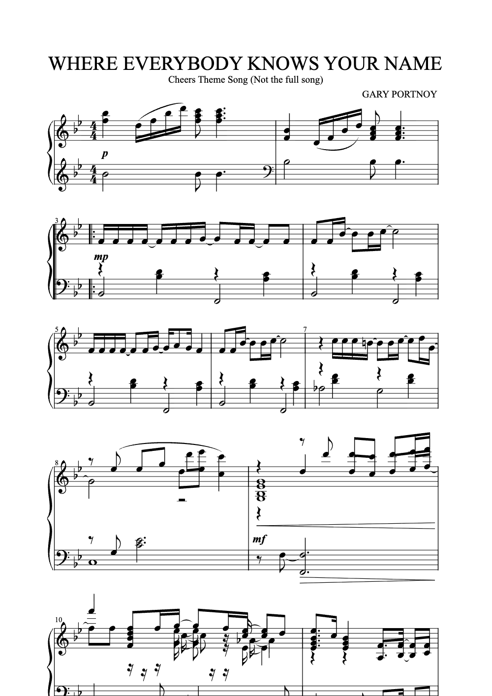 Sheet music preview for Where Everybody Knows Your Name