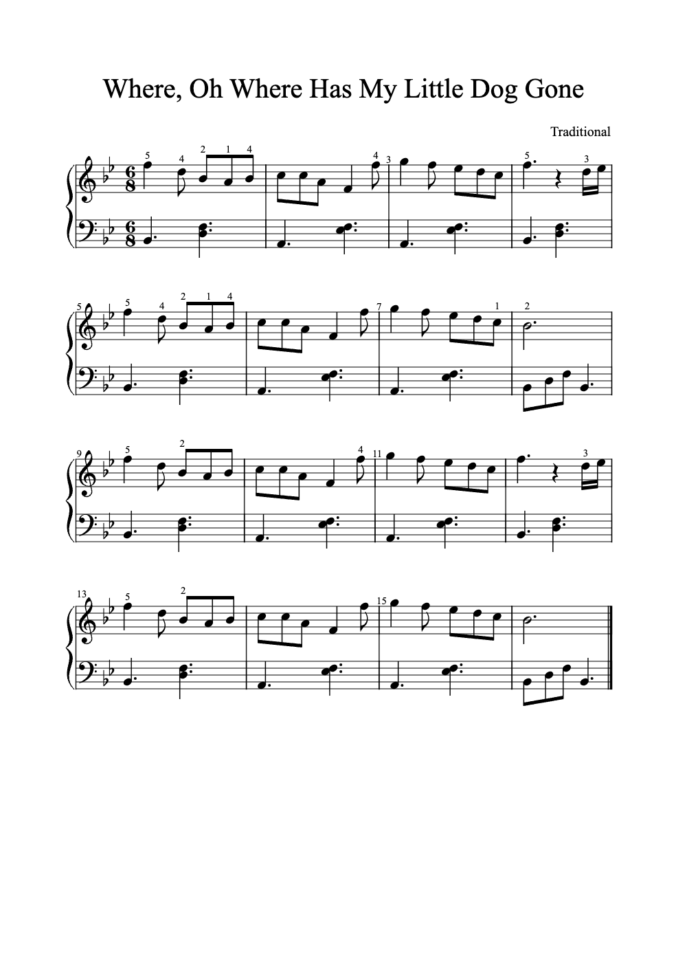 Sheet music preview for Where, Oh Where Has My Little Dog Gone