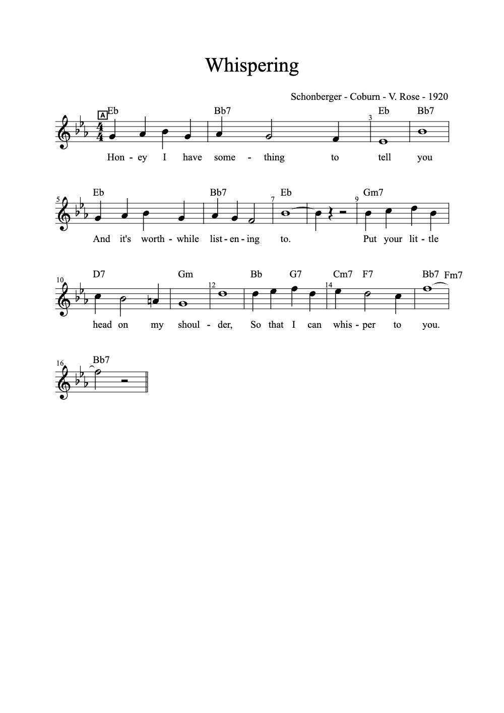 Sheet music preview for Whispering