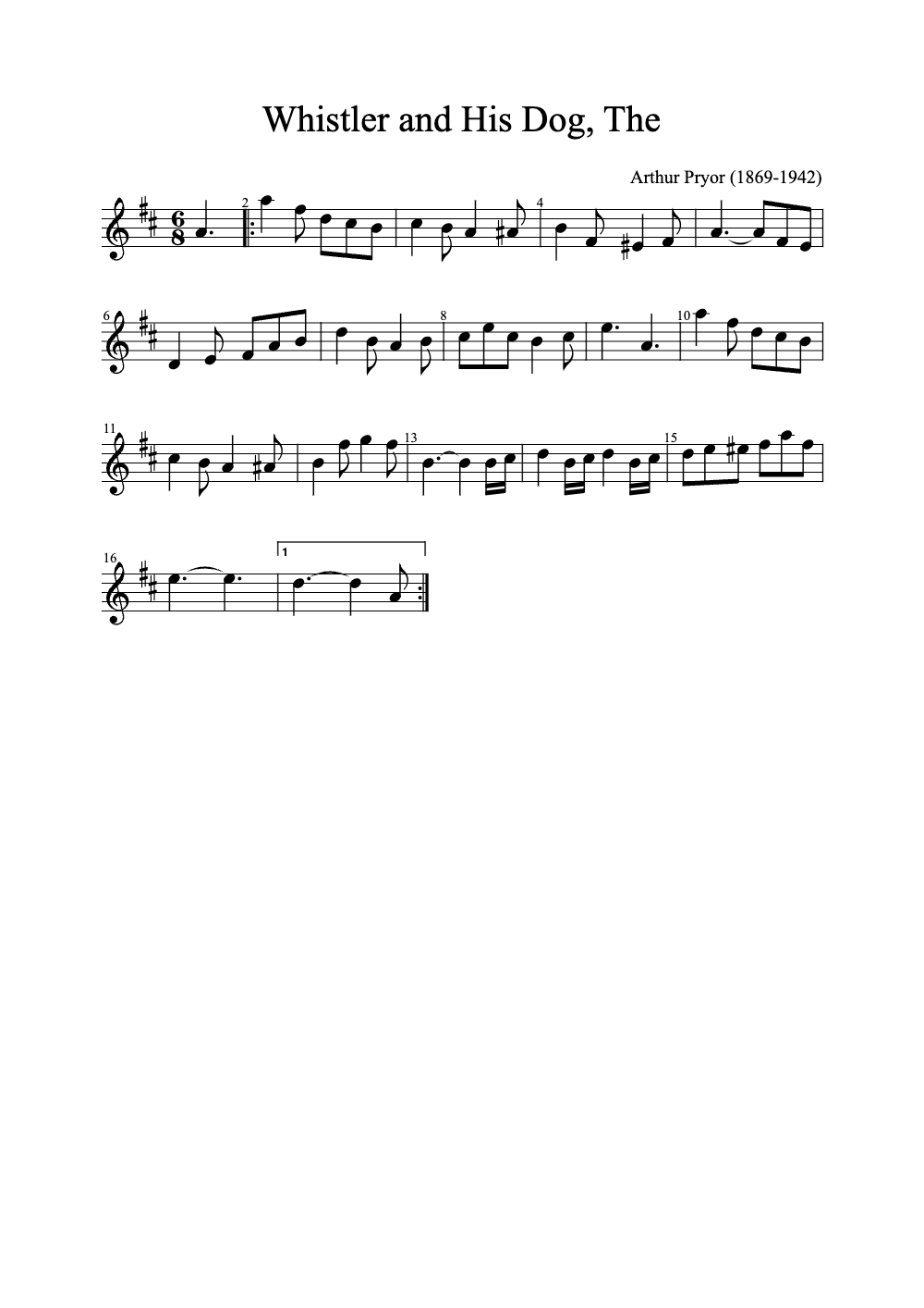 Sheet music preview for Whistler and His Dog, The