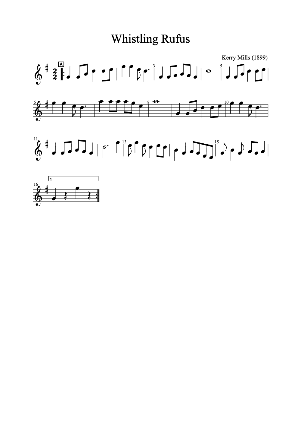 Sheet music preview for Whistling Rufus