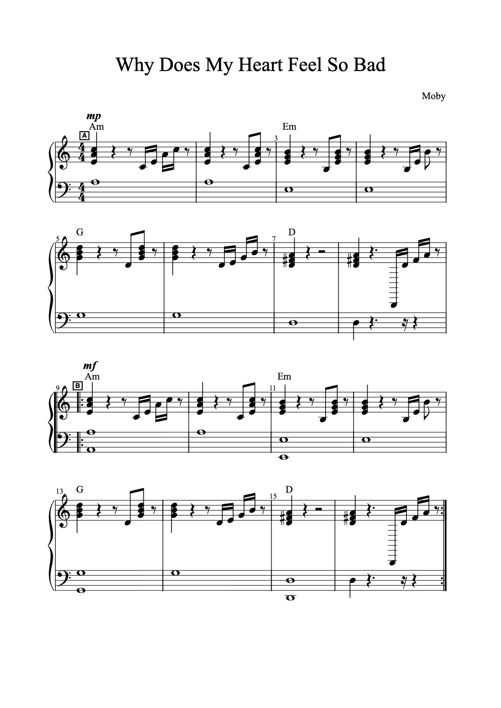 Sheet music preview for Why Does My Heart Feel So Bad