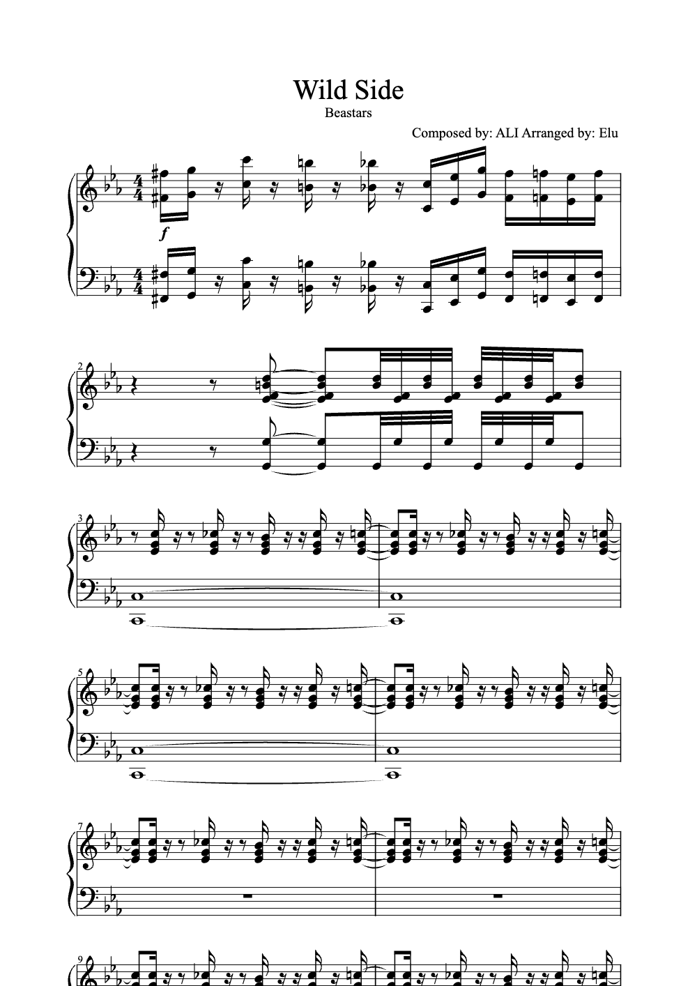 Sheet music preview for Wild Side