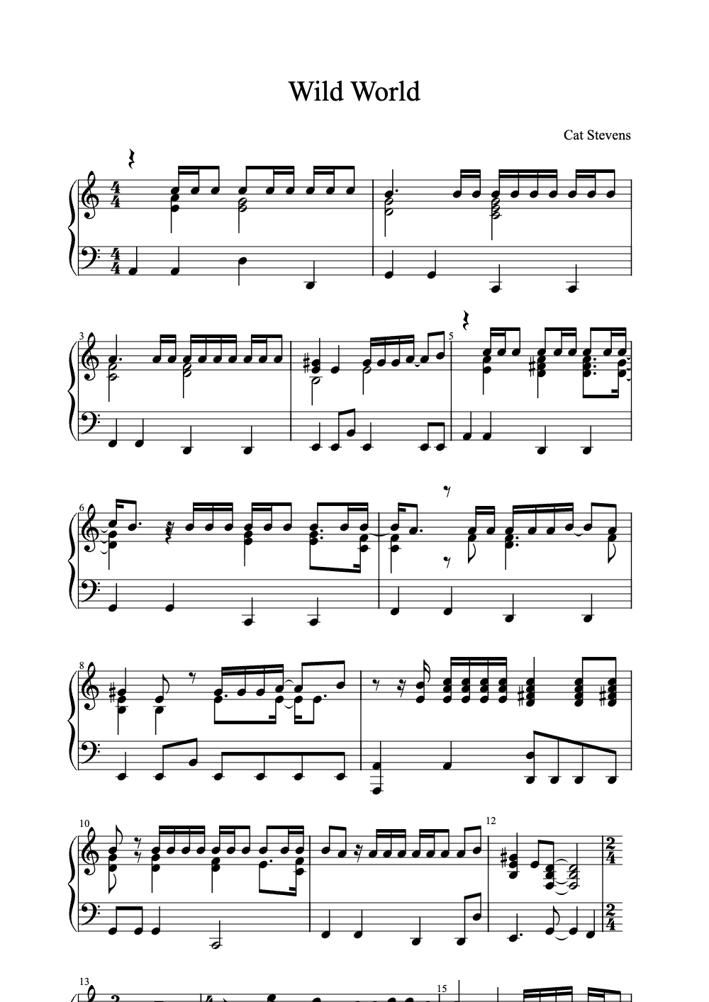 Sheet music preview for Wild World