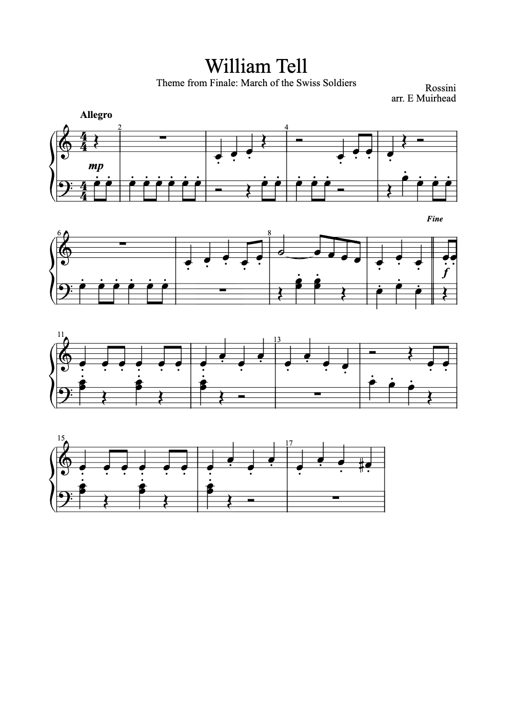 Sheet music preview for William Tell