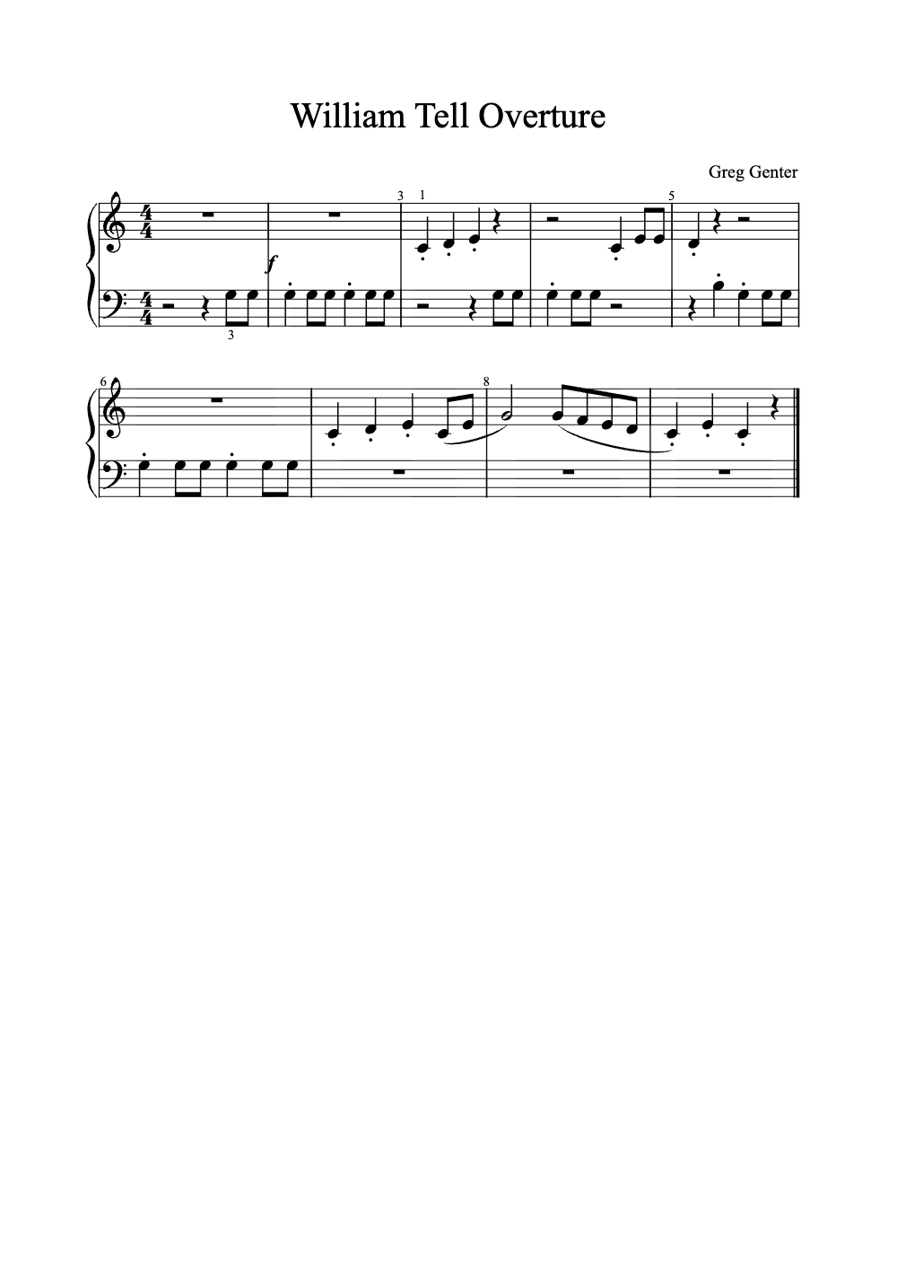 Sheet music preview for William Tell Overture