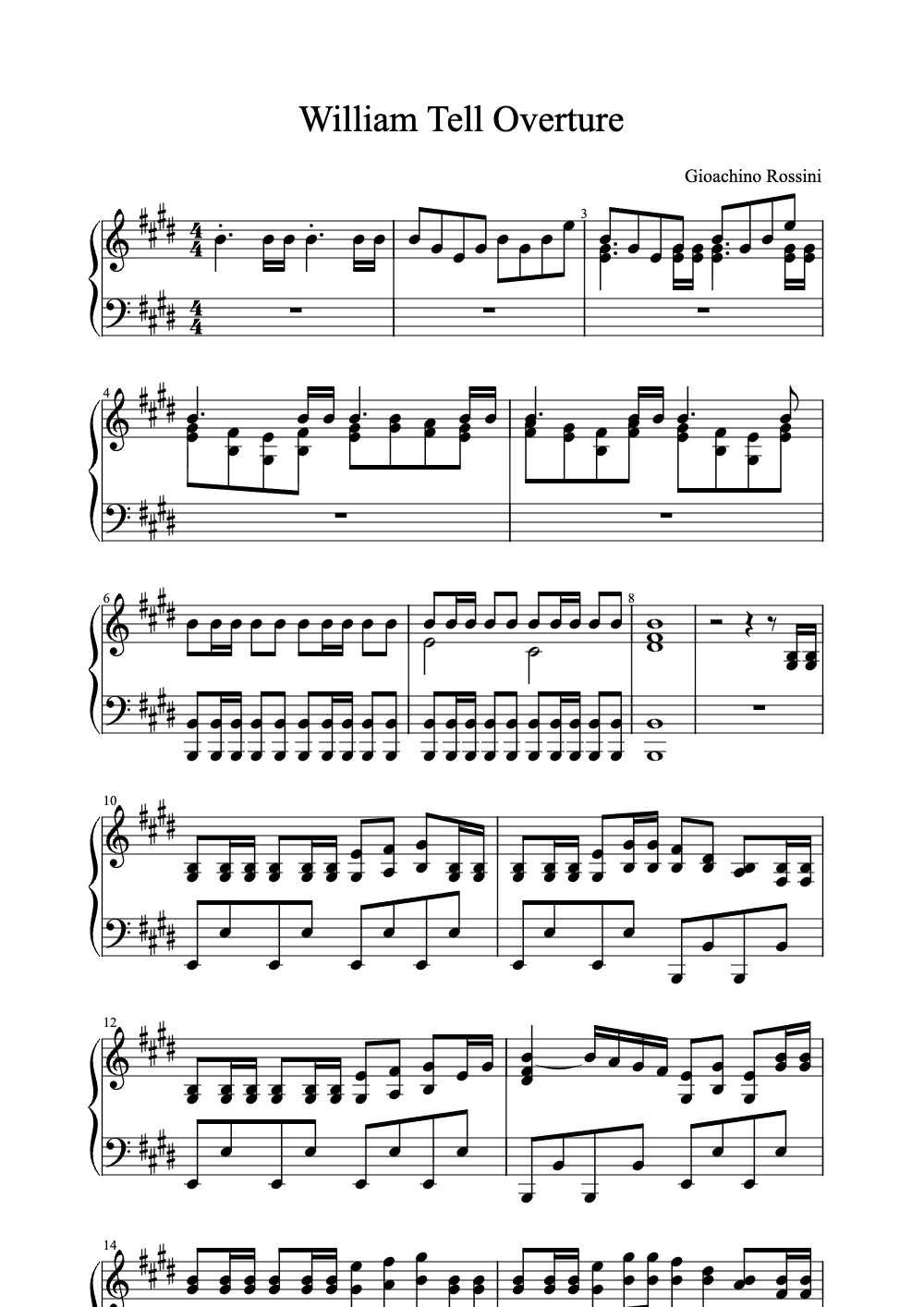 Sheet music preview for William Tell Overture