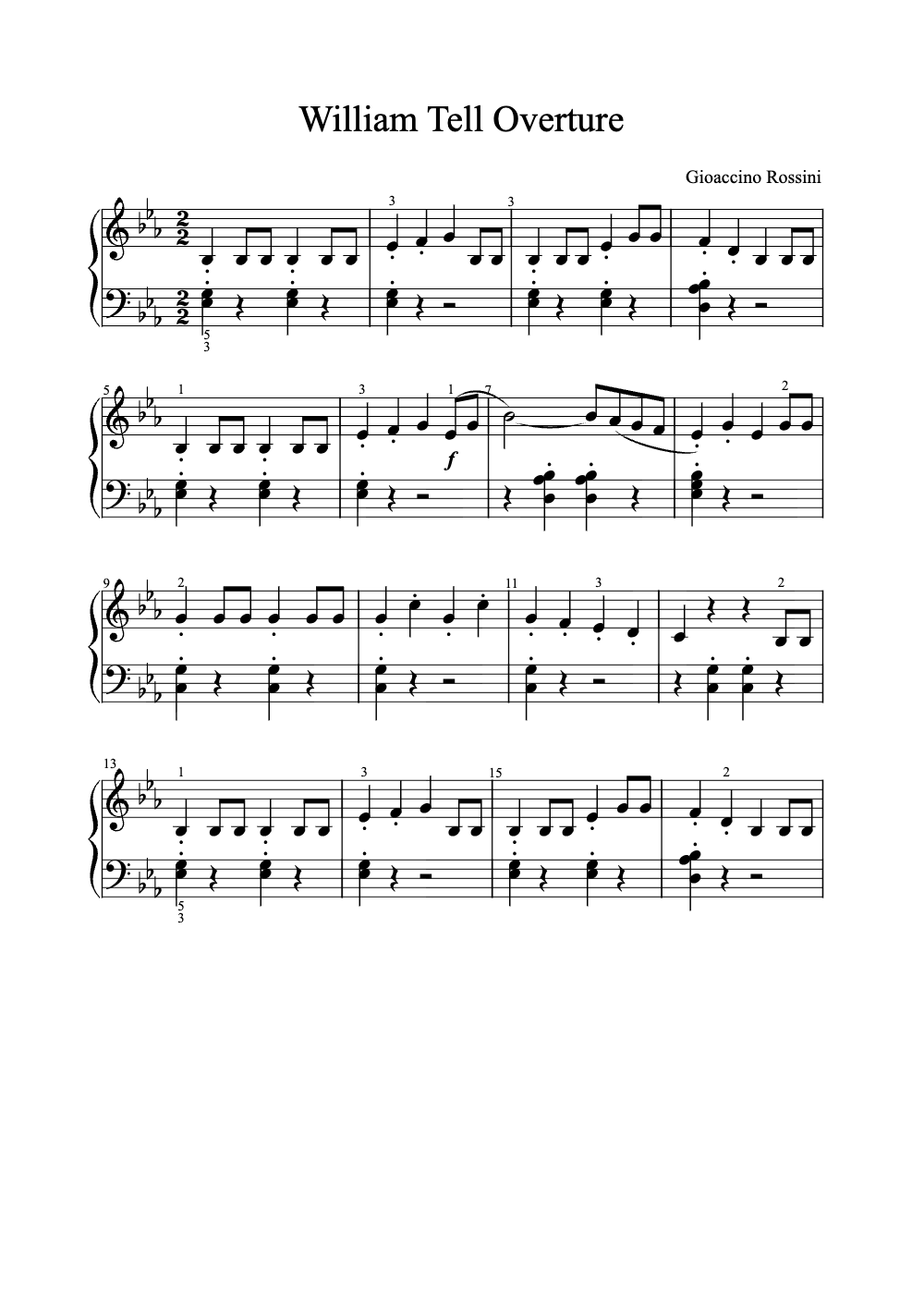 Sheet music preview for William Tell Overture