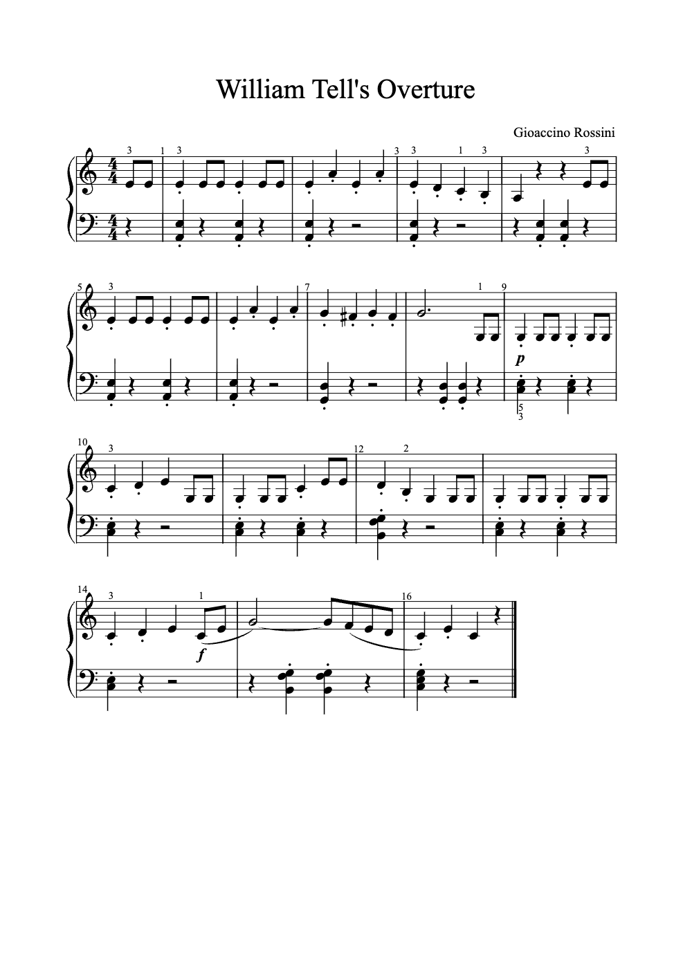 Sheet music preview for William Tell's Overture