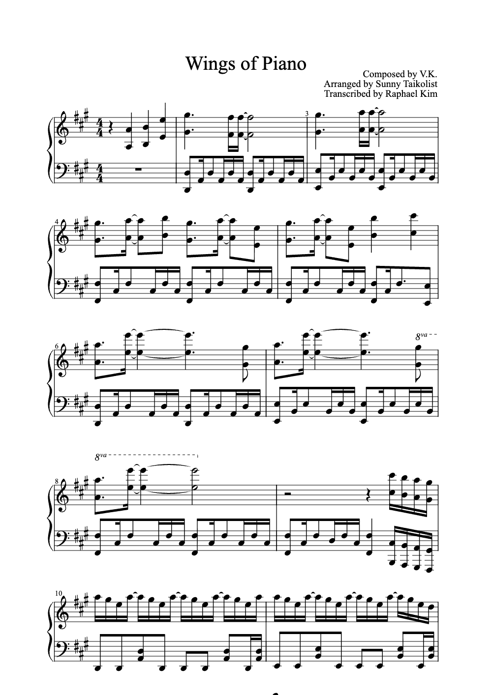 Sheet music preview for Wings of Piano