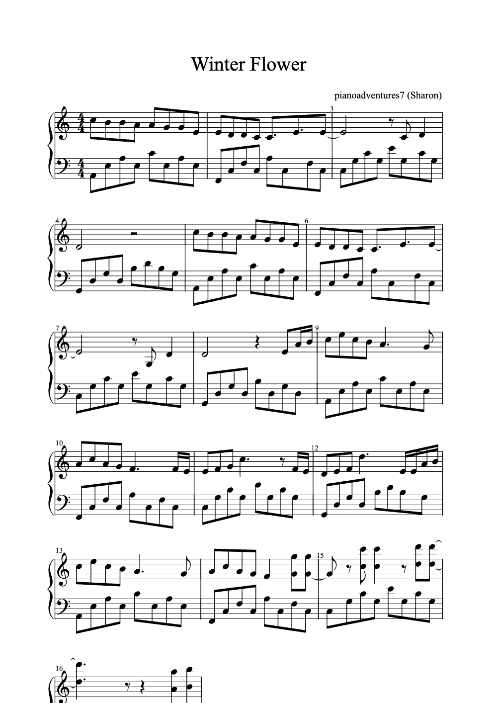 Sheet music preview for Winter Flower