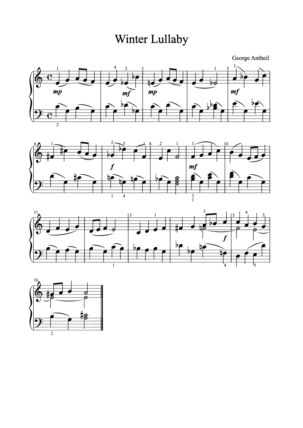 Sheet music preview for Winter Lullaby