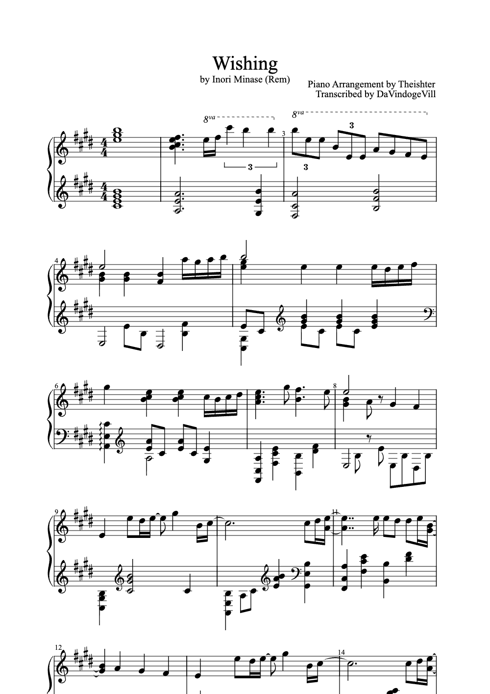 Sheet music preview for Wishing