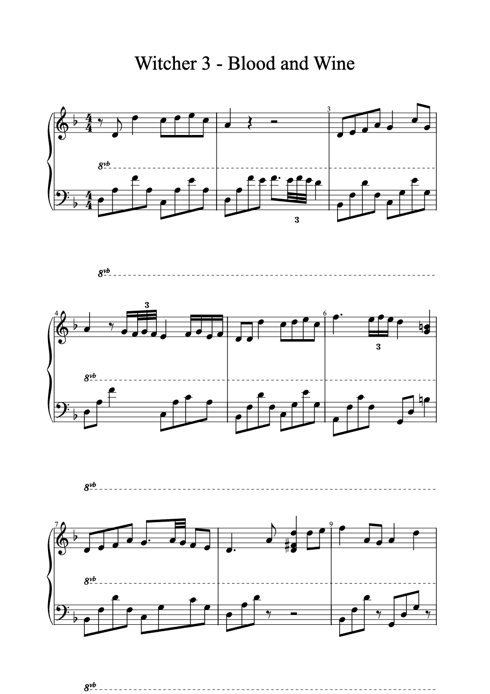 Sheet music preview for Blood and Wine