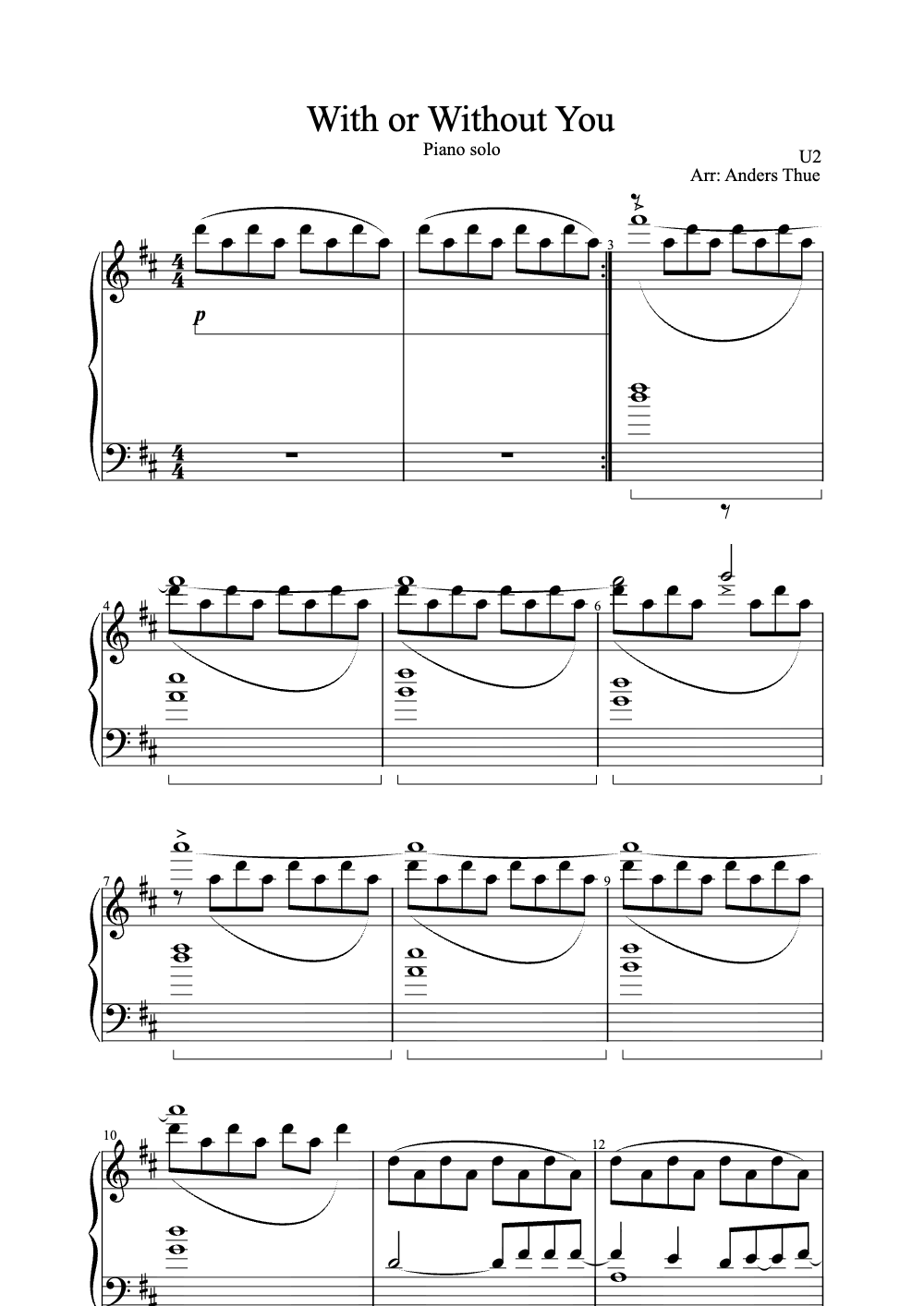 Sheet music preview for With or Without You