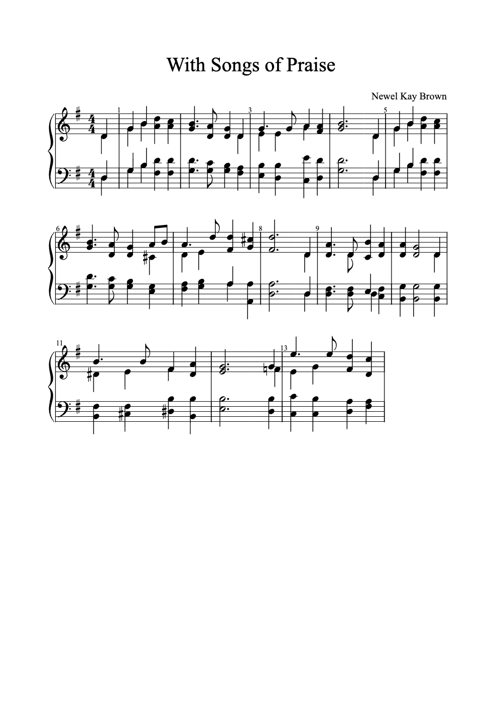 Sheet music preview for With Songs of Praise