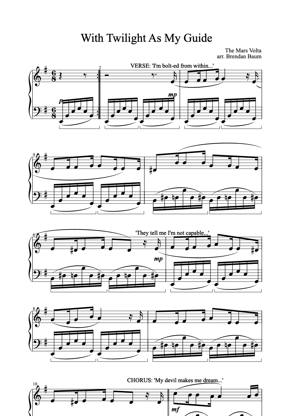 Sheet music preview for With Twilight as My Guide