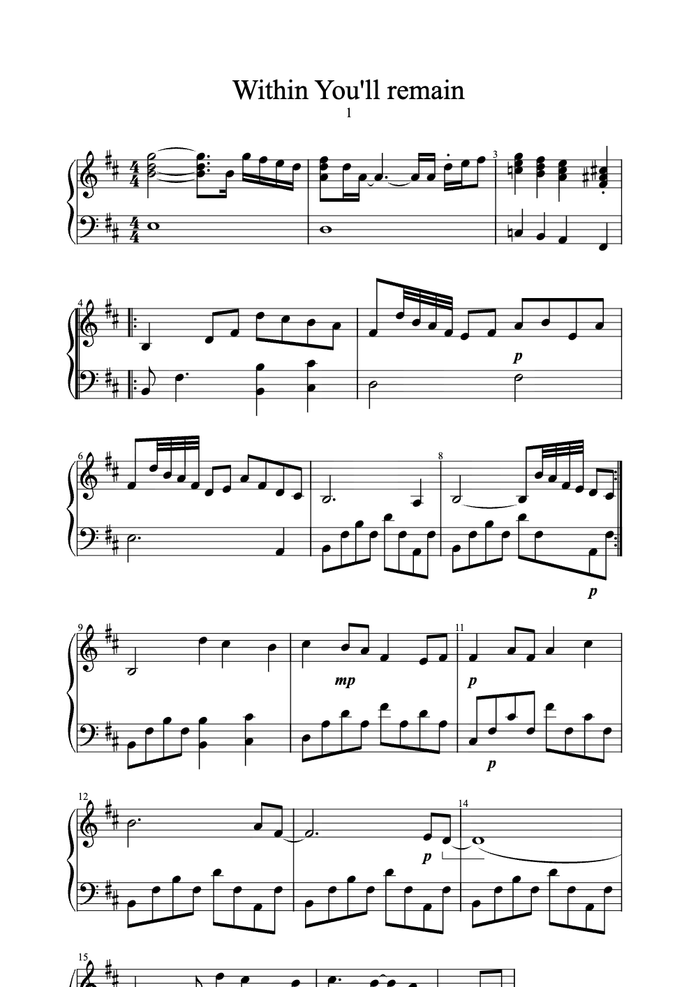 Sheet music preview for Within You'll Remain