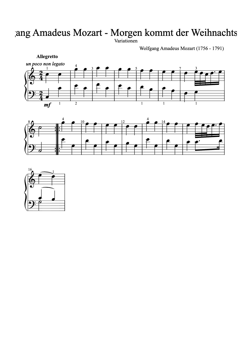 Sheet music preview for Morgen Kommt Der Weihnachtsmann