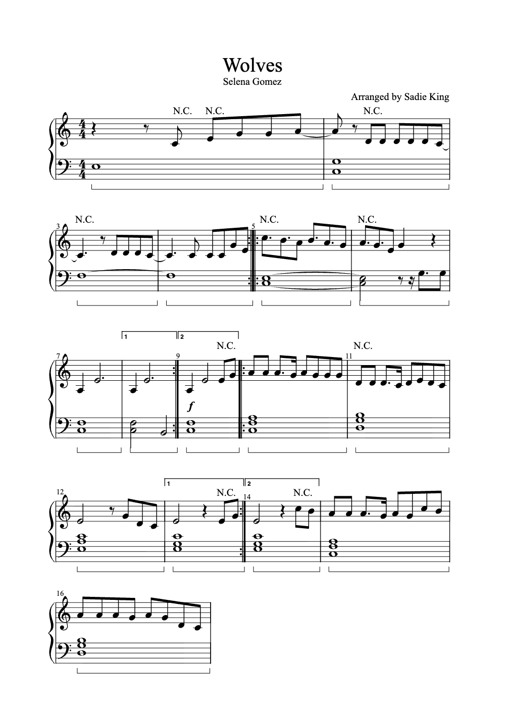Sheet music preview for Wolves