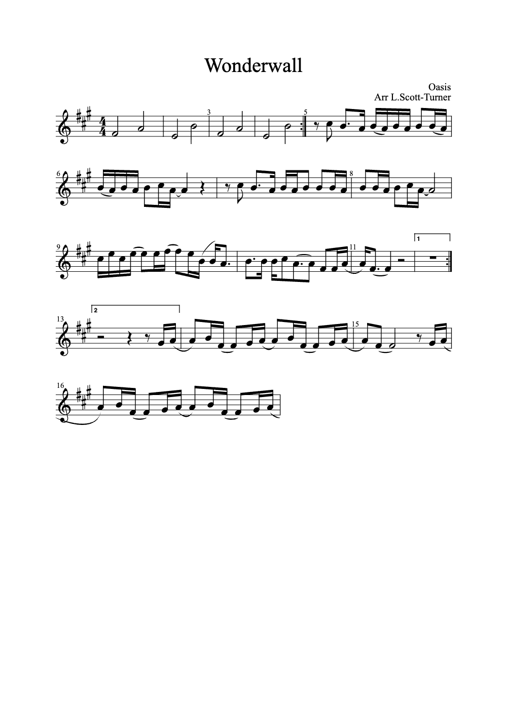 Sheet music preview for Wonderwall